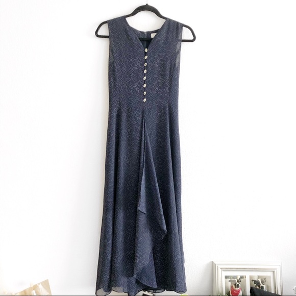 Vintage Swiss Polka Dot button Midi Dress blue - Picture 1 of 9